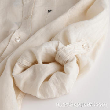 Witte linnen blouse met lange mouwen voor dames